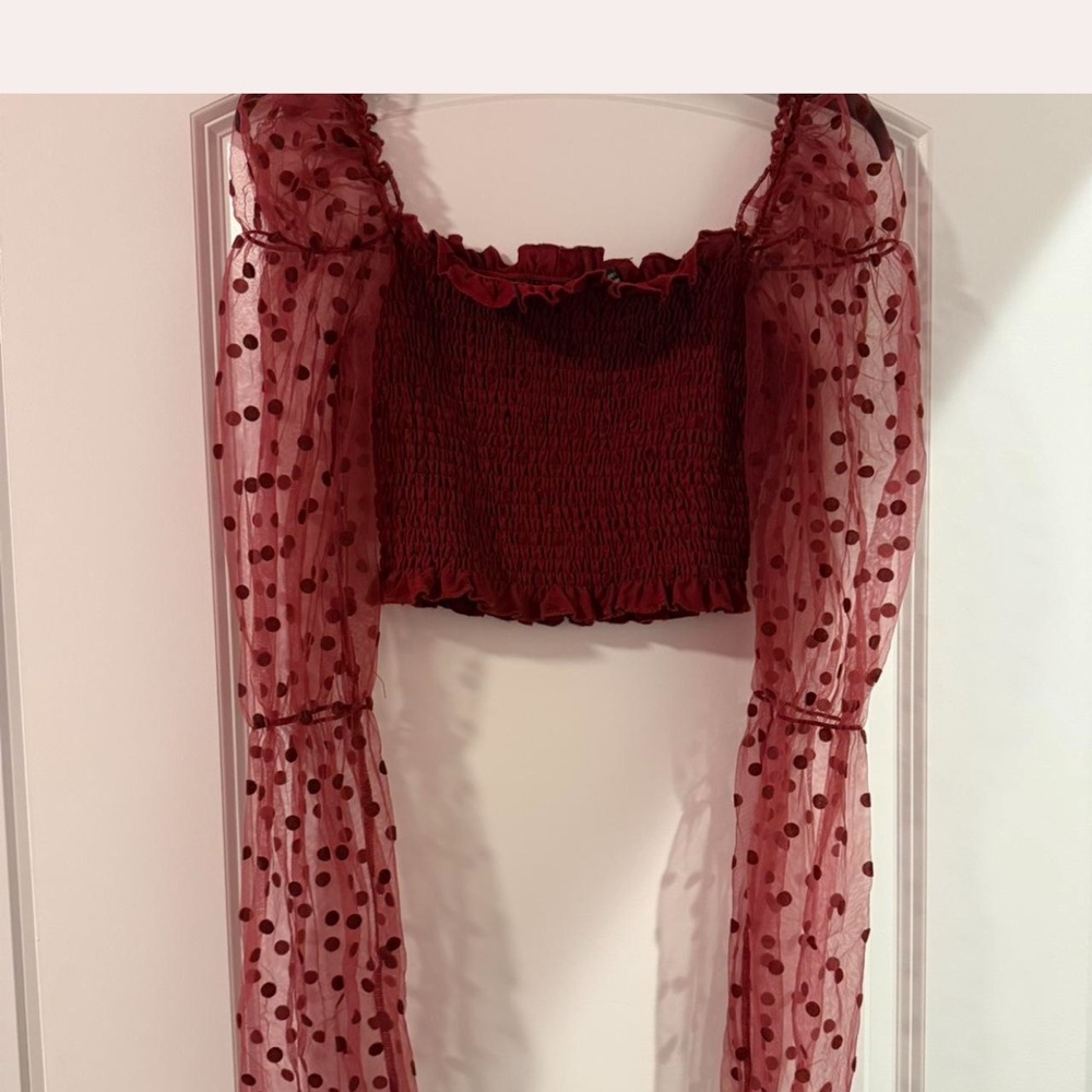 SHEIN Red Ruffled Smocked Top